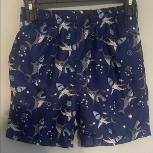 Shark Print Blue Swim Shorts with undershirts and pocket (as pictured)